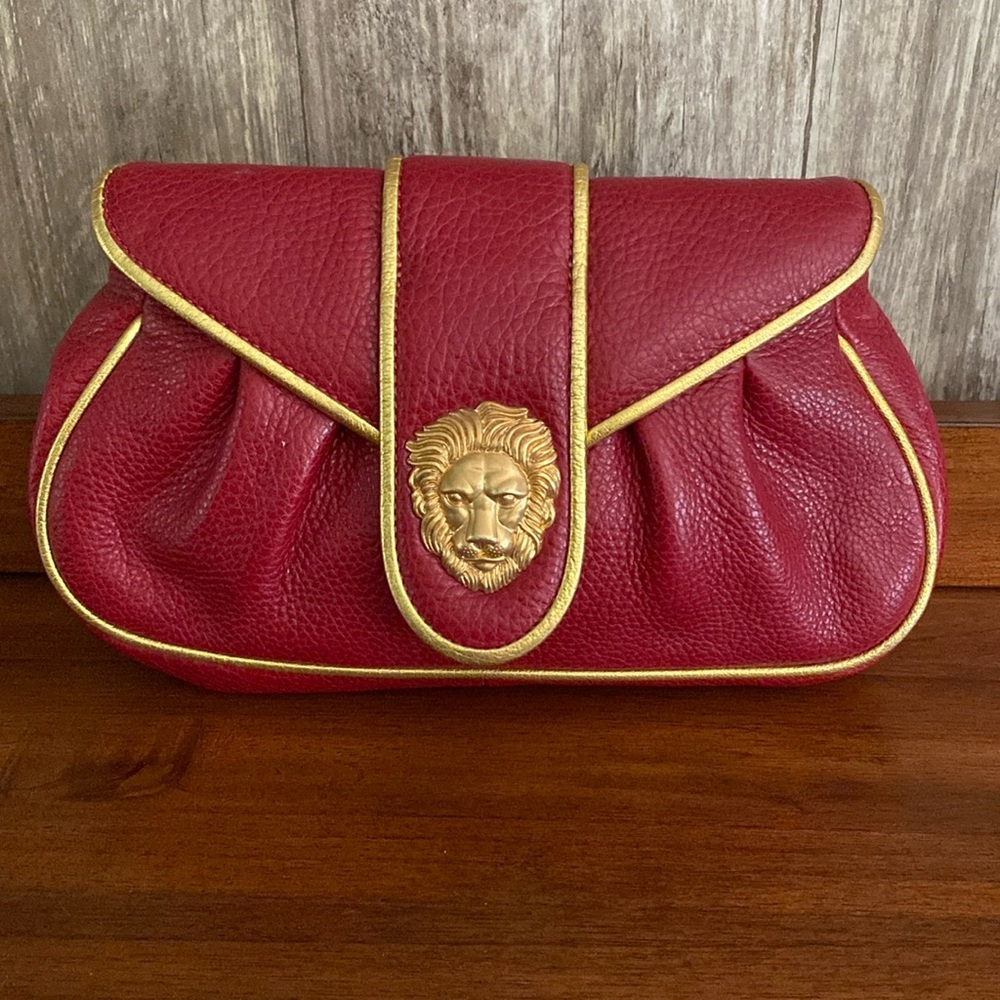 Dooney & Bourke RED Leather Hayden Panettiere Clutch & Gold Trim NEVER CARRIED
